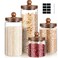 Gerrii Glass Storage Jars Set of 4, Clear Food Storage Containers with Wooden Lids Airtight Kitchen Canisters with Sticker and Chalk for Candy Cookie Rice Sugar Flour Pasta Nuts Beans Spice, 4 Sizes
