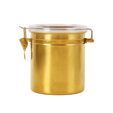 blueden Kitchen Canister 52.5 oz,Stainless Steel Food Jar for Coffee Bean,Tea,Flour,Sugar,Cookie Storage,Coffee Container with Airtight Clear Lid and Locking Clamp.Large Size 5" x 6",Gold