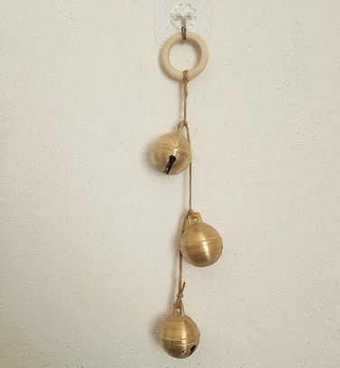 Retro Copper Bell String Home Garden Decoration Hanging Bells Wooden Ring Twine Decoration (Style1)
