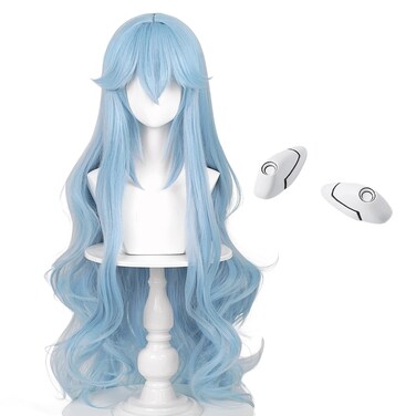Ice Blue Wig for Costume Cosplay Wig + Hairpin Anime Long Women Curly Fluffy Halloween Hair Wig + Cap&acirc;&euro;&brvbar;