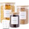 3 Pcs Glass Canisters with Airtight Bamboo Lids and 42 Kitchen Pantry Labels Preprinted - Clear Glass Flour and Sugar Storage Container Set - Large Glass Jars with Wood Lids(100 OZ/54 OZ/27 OZ)