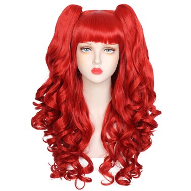 Askuang Long Curly Red Wig with Pigtails Red Ponytail Clip on Wig for Women Girls Halloween Cosplay Party