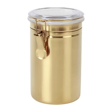 blueden Kitchen Canister 41 oz,Airtight Stainless Steel Kitchen Food Storage Container for Coffee Beans,Beans,Tea,Flour, Cereal,Sugar.Coffee Container with Airtight Clear Lid and Locking Clamp.Gold