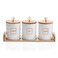 JUXYES Set of 3 Ceramic Canisters Set for Sugar Coffee Tea With Handle Tray, Luxurious Storage Containers Sets with Lids Decorative Storage Pots White Ceramic Storage Jar for Kitchen Dining Counter
