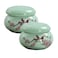 2Pcs Empty Mini Cute Ceramic Bottle Canisters Flower Pattern Portable Travel Loose Tea Pot Jar Contanier with Lid for Storage Spices Powder Cream Lotion Loose Tea, Green