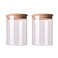 2 Pcs 250ml Clear Glass Jars with Airtight Bamboo Lids Sugar Candy Storage Container Wood Cover Glass Kitchen Canisters Pots Bottles for Pantry Organization Sealed Can Tank 8oz