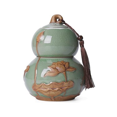 ARTLINE Airtight Lid Ceramic Tea Containers Tea Canister, Food Storage Jar Porcelain Tea Caddy Gourd Shape Design Sealed Loose Tea Tin Kichen Storage Container for Coffee Sugar, Nuts, Herb, Spice