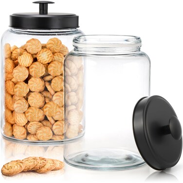 Pumtus 2 Pack Large Glass Jars with Metal Lid, 1 Gallon Clear Cookie Candy Jar, 125 OZ Airtight Food Storage Container, Empty Canister Set for Kitchen Counter, Pasta, Dog Treats, Snacks, 3.7 L