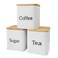 SOTECH 3pcs Coffee Sugar Tea Jar with Bamboo lid Metal Square Kitchen Storage Container Set White