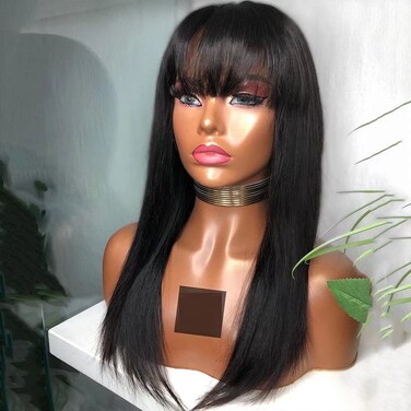 QUINLUX WIGS Long Straight Human Hair Lace Front Wigs With Bangs HD Transparent Lace Front Human Hair Wigs Silky Stright 150% Density Glueless Brazilian Remy Hair Wigs For Woman Natural Black 24Inch