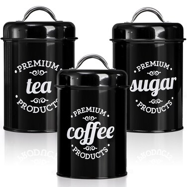 Hedume 3 Pack Airtight Canisters for Kitchen Counter, Coffee, Tea, Sugar Metal Containers with Lids, Country Rustic Farmhouse Decor for Kitchen, Decorative Nesting Kitchen Canister Jars, Food Storage