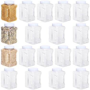 Gerrii 18 Pcs 1 Gallon Plastic Jars with Cap Clear Storage Containers Grip Jars Multi Use White Lid Dried Food Canisters PET Plastic Bulk 1 Gallon Containers for Kitchen Fermentation Food Storage