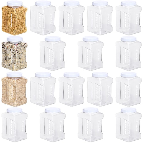 Gerrii 18 Pcs 1 Gallon Plastic Jars with Cap Clear Storage Containers Grip Jars Multi Use White Lid Dried Food Canisters PET Plastic Bulk 1 Gallon Containers for Kitchen Fermentation Food Storage