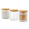 INIUNIK 3 Pack Glass Qtip Holder Bathroom Set, Clear Apothecary Jars with Lids, Cotton Ball Swab Round Holder Bathroom Essential Canisters Accessories for Organization and Storage