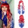 BERON 26 Inches Red White and Blue Wig Long Curly Wig with Bangs Colored Wigs for Women Wig Cap Included