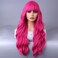 WTHCOS Hot Pink Wigs for Women Long Curly Wavy Hot Pink Wig with Bangs Rose Red Wig Neon Pink Wig Magenta Wig Heat Resistant Synthetic Wig with Wig Cap (Hot Pink)