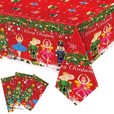 WovWeave 3 Pcs Christmas Nutcracker Tablecloth 54 x 108 Inch Rectangular Xmas Nutcracker Plastic Table Cover Walnut Soldier Merry Christmas Disposable Tablecloth for Party Wedding Banquet Decor