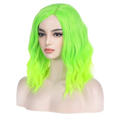 BERON Green Wig Short Curly Wig Neon Green Wig Bob Wig Lemon Green Wig Charming Women Girls Beach Wave Wigs for Cosplay Costume Party