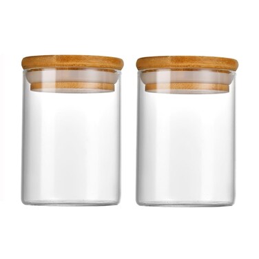 VASANA 2PCS 200ML/6.7oz Glass Storage Jars Glass Storage Containers Food Canister with Bamboo Lid For Serving Tea Sugar Candy Cookie Household Container