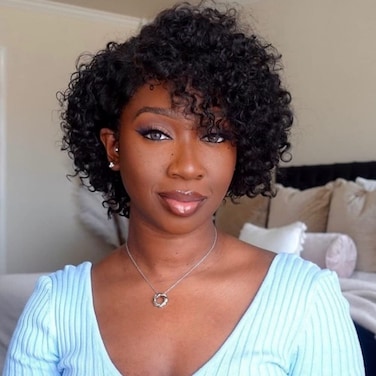 Hanne Fashion Short Curly Human Hair Wig Kinky Curly Bob Wigs Side Part Brazilian Virgin Hair Pixie Cut Wigs for Black Women 8 Inch