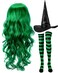 Janinka Halloween Witch Costume Set for Woman, Wig, Witch Hat, Socks (Black, Dark Green)