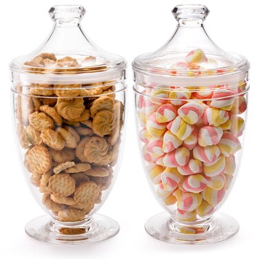 Hacaroa 2 Pack Acrylic Apothecary Jars with Airtight Lids, 46 Oz Clear Plastic Candy Cookie Jars for Candy Buffet, Decorative Bathroom Canister Container for Bath Salt, Vanity, Party, Wedding
