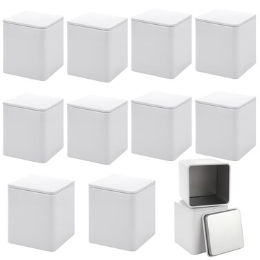 WOPPLXY 12 Pack Square White Metal Tins, Small Tea Tin Canisters, 3 Oz Loose Leaf Tea Storage Containers with Airtight Lids, Square Tea Containers for Loose Tea, Herbs, Coffee, Cube Sugar