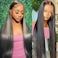 GIVHAP 28 Inch Straight Lace Front Wigs Human Hair Pre-Plucked 180% Density Glueless 13x4 HD Lace Frontal Wigs Human Hair Natural Hairline Brazilian Virgin Human Hair for Black Women with Baby Hair