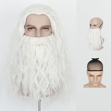 M MISS U HAIR Missuhair Professional Long White Beard and Wig Set Christmas Costume Accessories For Men Women