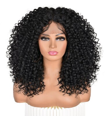 Annivia Curly Lace Front Wigs for Black Women Short Curly Lace Front Wig Pre Plucked with Babyhair, Natural Looking Synthetic Kinky Afro Short Curly Frontal Hair Wig 16inch&iuml;&frac14;&circ;Natural Black,13&Atilde;&mdash;4&iuml;&frac14;&permil;
