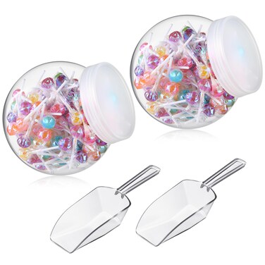 Umigy 2 Sets Plastic Candy Jars with Lids and Candy Scoops 84.5 oz Clear Candy Containers Candy Buffet Containers Set Plastic Cookie Jars for Kitchen Counter Decorative Party Table Buffet Display