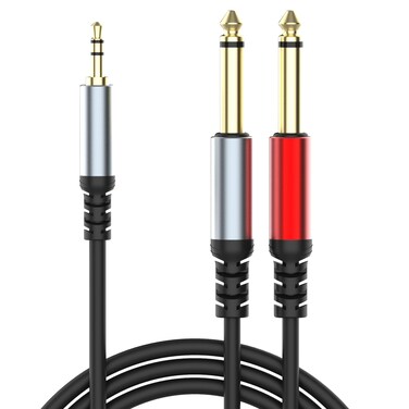 4.9/1.5M 3.5mm 1/8" TRS to Dual 6.35mm 1/4" TS Mono Y-Cable Splitter Cord with Zinc Alloy Housing for iPhone, iPod, Laptop, CD Players, Power Amplifier, Multimedia Speakers, Home Stereo Systems