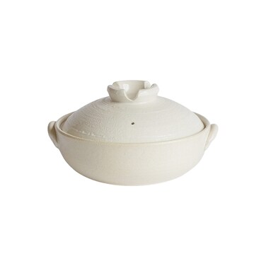 IPPINKA Japanese Clay Pot Donabe, 2300ml, for 3-4 People, White, Product of Mie, Japan