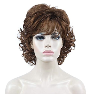 Aimole Short Curly Wig Soft Shaggy Layered Synthetic Hair Women Wigs(30 Medium Auburn)