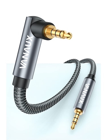 VANAUX 3.5mm Audio Cable 4-Pole, 6.6ft 90 Degree Right Angle TRRS Stereo Aux Cable with Mic, 24K Gold Plated Nylon Braided Jacket Male Jack Aux Cord for Car,Home Stereos,Speaker,Headphones(6.6ft/2m)