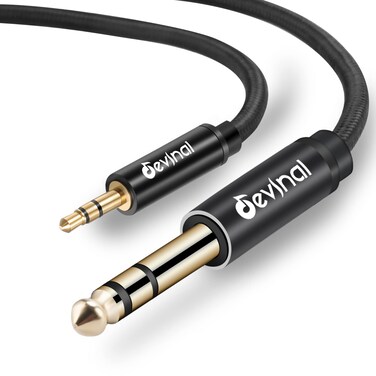 Devinal 1/8 to 1/4 Stereo Cable, 6.35mm to 3.5mm TRS Audio Path Cord, Interconnect Adapter Lead with Extra Durable Nylon Braid Gold Plated 6.6 Feet