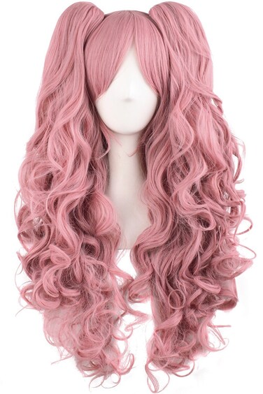 TSNOMORE Anime Pink Pigtail Wig for Women Synthetic Long Curly Cosplay Wig Halloween Costume Party Cosplay Wig (Color-1)
