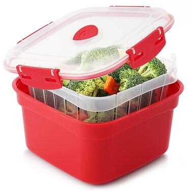 3 Piece Microwave Steamer basket with Removable Strainer - 2 Liter Microwave Steamer for Vegetables, Broccoli &amp; Fish - BPA Free Veggie Steamer with Airtight Locking Lid