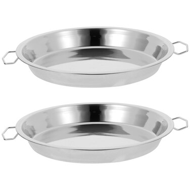 Hemoton 2Pcs Stainless Steel Steaming Tray and Hot Dish Plate 10 Inch Cold Noodle Making Tools Steamed Rice Tray Chinese Liangpi Steamer Pan Round Cake Pan Fruit Tray, Dishwasher Safe