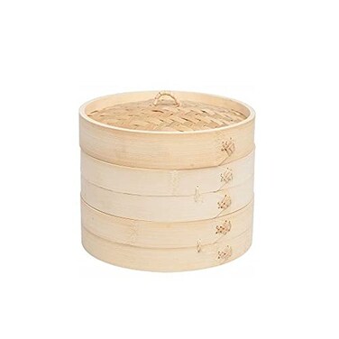 Handmade 4 inch Bamboo Steamer Basket with Lid - 2 Tier Multi-use Traditional Dumpling Steamer Food Steamer for Cooking Vegetables, Dim sum, Bao Buns, Fish Meat (4inch - 2 tier)
