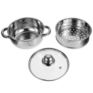 YARNOW Stainless Steel Steamer Pot 2 Tier Food Steamer Double Layer Metal Cooking Steamer Support for Stove and Induction 7.1 inch