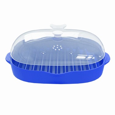 Microwave Bacon Rack, Grill, Tray with Splatter Lid, Large Capacity Cooking, 1 Piece, 11inch, Blue