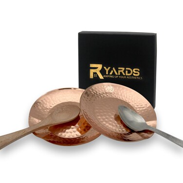 RYARDS Copper Spoon Rest for Stove Top - Pack of 2 Hammered Copper Utensil Holder &amp; Kitchen Accessories - Farmhouse Rustic Utensil Holder for Countertop - Act as Coffee Bean Tray, Jewelry Dish