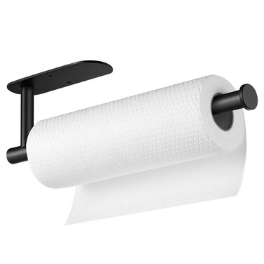 Paper Towel Holders for Kitchen,Paper Towels Bulk- Self-Adhesive Under Cabinet,Both Available in Adhesive and Screws,Stainless Steel Paper Towel Roll Rack (1, Bright Black)