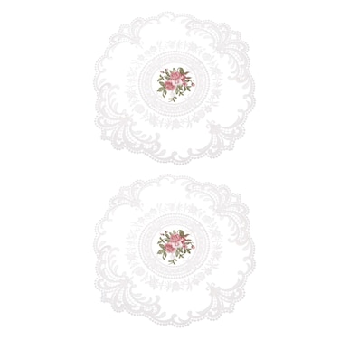 uxcell 2Pcs Retro Lace Placemats, French Crochet Doilies Round Embroidered Hollow Cup Vase Table Mat for Dining Table Kitchen Party 11.02x11.02inch, White
