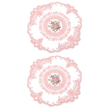 uxcell 2Pcs Retro Lace Placemats, French Crochet Doilies Round Embroidered Hollow Cup Vase Table Mat for Dining Table Kitchen Party 11.02x11.02inch, Light Pink