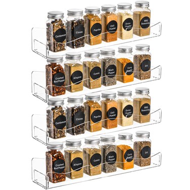 Peohud 4 Pack Acrylic Spice Rack Wall Mount, 15 Inch Clear Acrylic Floating Shelves, Hanging Perfume Organizer Display Rack for Nail Polish, Sunglasses, Seasoning, Condiment, Kitchen, Cabinets, Pantry