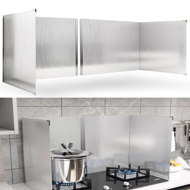 2 PCS Stove Grease Oil Splatter Guard   Range Backsplash Splatter Guard for Wall   2 Sided Foldable Splash Shield Metal Panel Protector for Cooking, Stainless Steel, 18.1 X 15.7 X 15.7 Inches