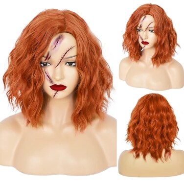 JoneTing Ginger Wig &atilde;&euro;+Wig Cap&atilde;&euro;&lsquo; Short Curly Orange Wig for Halloween Party Ginger Wavy Bob Wig for Women Orange Curly Wig Movie Cosplay Wig for Daily Dress Up Wig for Chrismas Costume Party