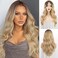FESHFEN Long Wavy Ombre Blonde Wigs for Women, Lace Front Ombre Brown to Blonde Middle Parting Synthetic Balayage Brown Hair Wig for Daily Party 26 Inch